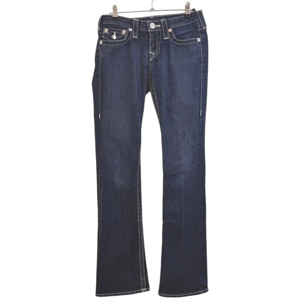 True Religion Joey Flare Y2K Lowrise Jeans Womens 27 Dark Wash Contrast Stitch - Picture 1 of 12